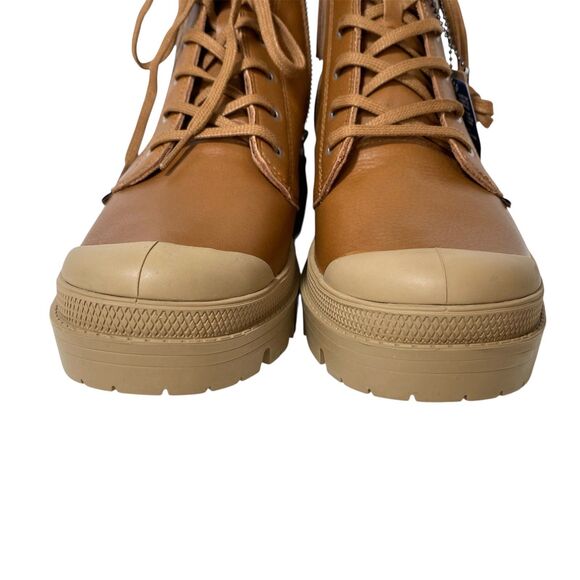 NEW $129 Sundance Palladium Mid Combat Boots Tan Leather Side Zip Chunky Sole 10 - Picture 7 of 14
